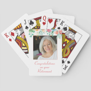 Perzikkleurige en groene Floral Foto Retirement Pl Pokerkaarten