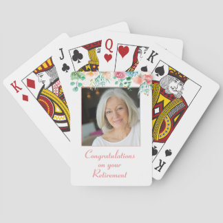 Perzikkleurige en groene Floral Foto Retirement Pl Pokerkaarten