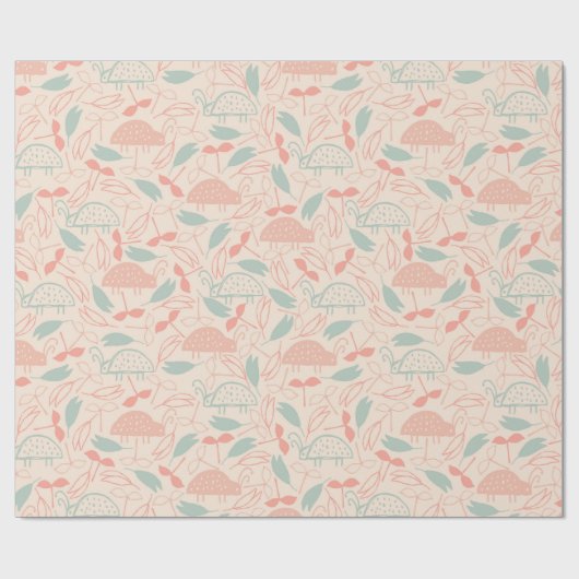 Perzikkleurige en groene klaploper Floral Cadeaupapier (Vlak)