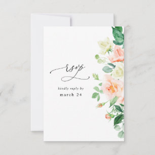 Perzikkleurige en witte flora met gemiddelde RSVP Kaartje