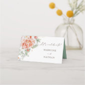 Perzikkleurige en witte Floral Wedding Place Cards (Achterkant)