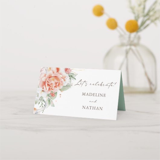 Perzikkleurige en witte Floral Wedding Place Cards (Achterkant)
