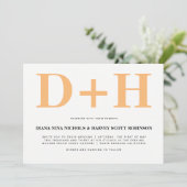 Perzikkleurige en witte initialen, vette typografi kaart (Staand voorkant)