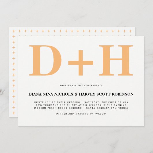 Perzikkleurige en witte initialen, vette typografi kaart (Voorkant / Achterkant)