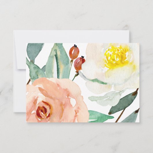 Perzikkleurige en witte Waterverf Floral Wedding R RSVP Kaartje (Achterkant)