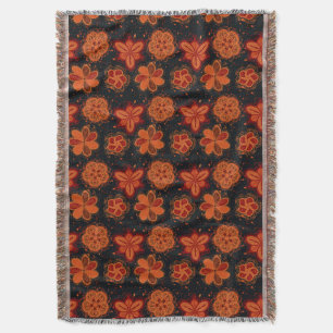Perzikkleurige oranje bloemen donker patroon deken