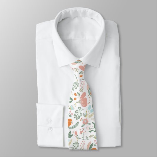 Perzikkleurige pastel bloemenweide zomerpatroon stropdas (Gebonden)