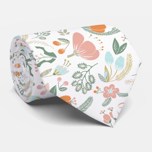 Perzikkleurige pastel bloemenweide zomerpatroon stropdas (Opgerold)