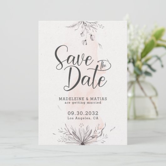 Perzikkleurige roemeense elegante bruiloft save the date (Staand voorkant)