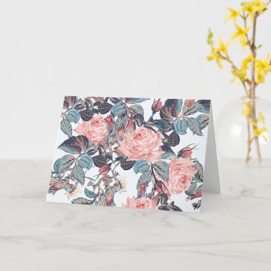 perzikkleurige rozen verjaardag kaart (Gele Bloem)