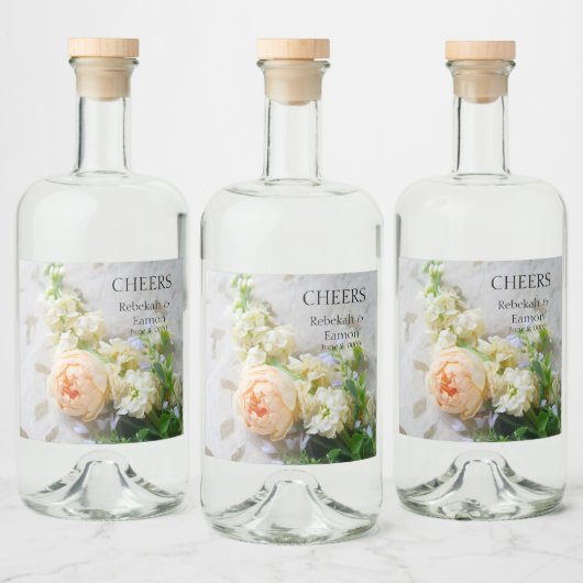 Perzikkleurige rozenbiet likeurfles etiket (Flessen)