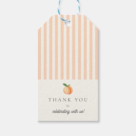 Perzikkleurige strepen Baby shower Cadeaulabel (Voorkant)