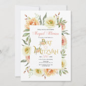 Perzikkleurige waterverf bloemenvleermuis Mitzvah Kaart (Voorkant)