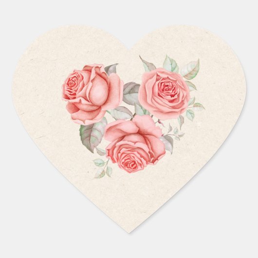 perzikkoraal Rozen Greenery Leaves Wedding Hart Sticker (Voorkant)