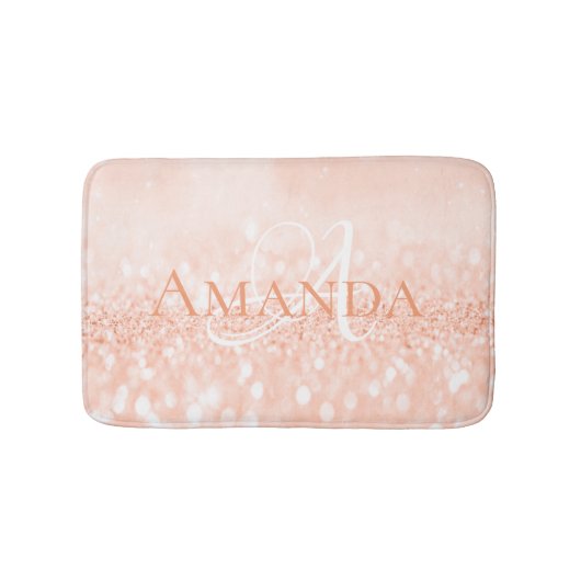 Perzikkoraal wit pastel Glitter Naam Monogram Badmat (Voorkant)