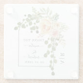 Perzikkoraalbloemen, boog- en monogram bruiloft glazen onderzetter (Achterkant)