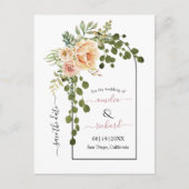 Perzikkoraalbloemen bruiloft Sparen de Datum Briefkaart (Voorkant)