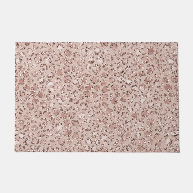 Perzikkrem Blush leopard Print Glitter Deurmat (Voorkant)