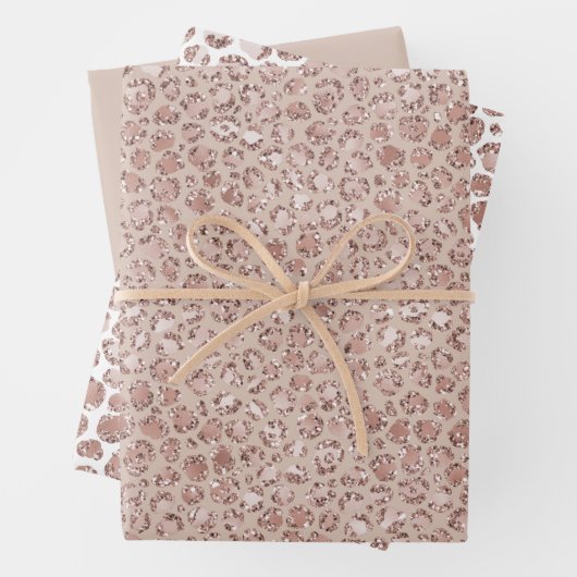 Perzikkrem Blush leopard Print Glitter Inpakpapier Vel (In situ)