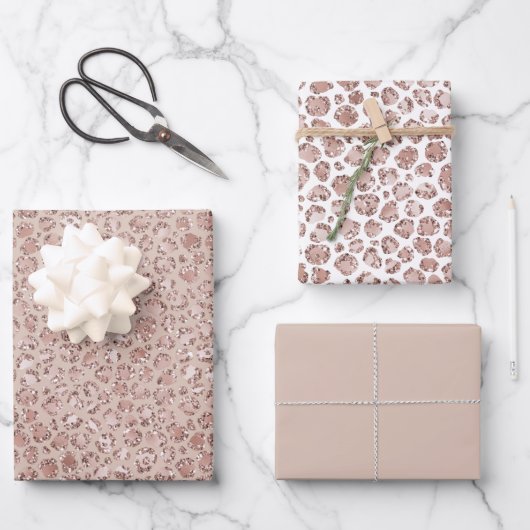 Perzikkrem Blush leopard Print Glitter Inpakpapier Vel (Voorkant)