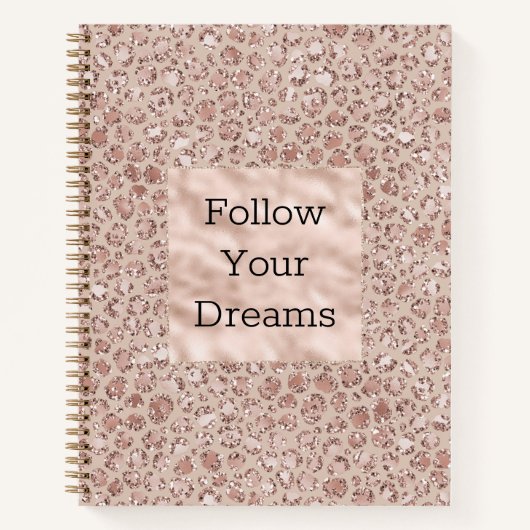 Perzikkrem Blush leopard Print Glitter Notitieboek (Voorkant)