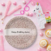 Perzikkrem Blush leopard Print Glitter Papieren Bordje (Feest)