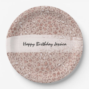Perzikkrem Blush leopard Print Glitter Papieren Bordje