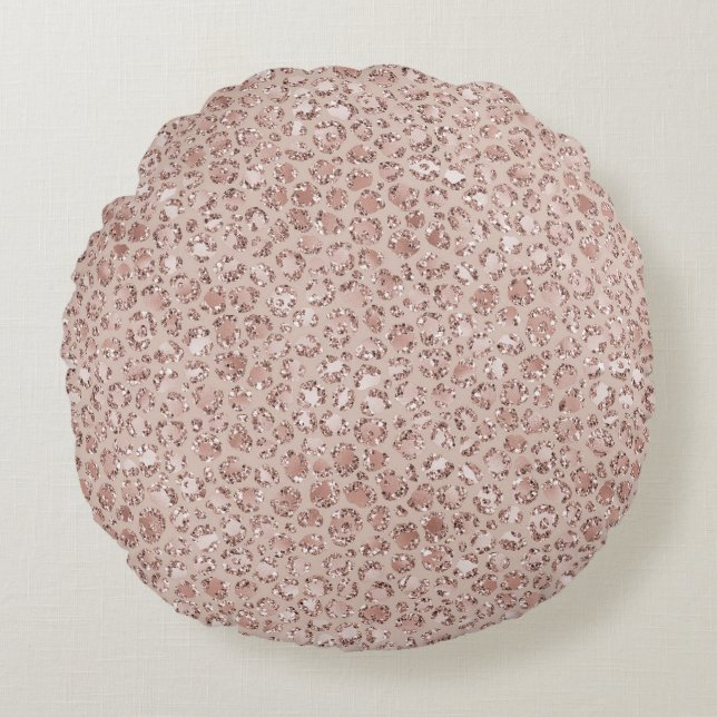 Perzikkrem Blush leopard Print Glitter Rond Kussen (Voorkant)