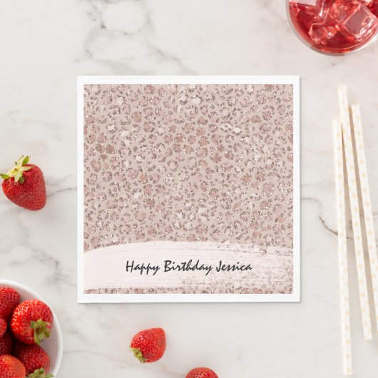 Perzikkrem Blush leopard Print Glitter Servet (Insitu)