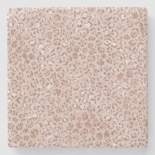 Perzikkrem Blush leopard Print Glitter Stenen Onderzetter (Voorkant)