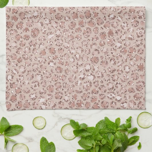 Perzikkrem Blush leopard Print Glitter Theedoek (Gevouwen)