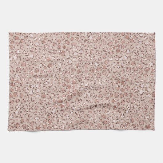 Perzikkrem Blush leopard Print Glitter Theedoek (Horizontaal)