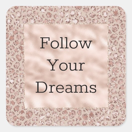 Perzikkrem Blush leopard Print Glitter Vierkante Sticker (Voorkant)