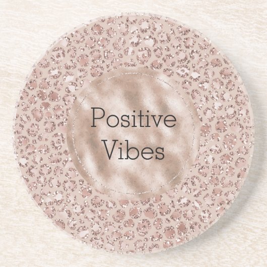 Perzikkrem Blush leopard Print Glitter Zandsteen Onderzetter (Voorkant)