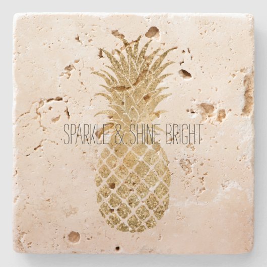 Perzikkrem Glitter Glitzy Pineapple Sparkle       Stenen Onderzetter (Voorkant)
