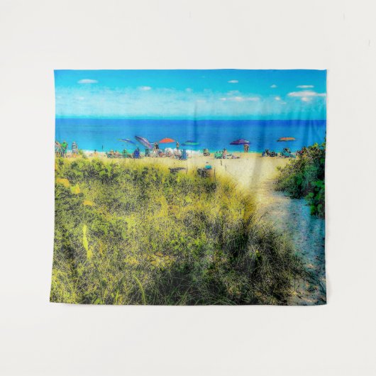 Perzikparaplu's langs de oceaan wandkleed (Voorkant (horizontaal))