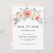 Perzikpasteitje Pastel Pink Floral Wedden Save The Date (Voorkant / Achterkant)