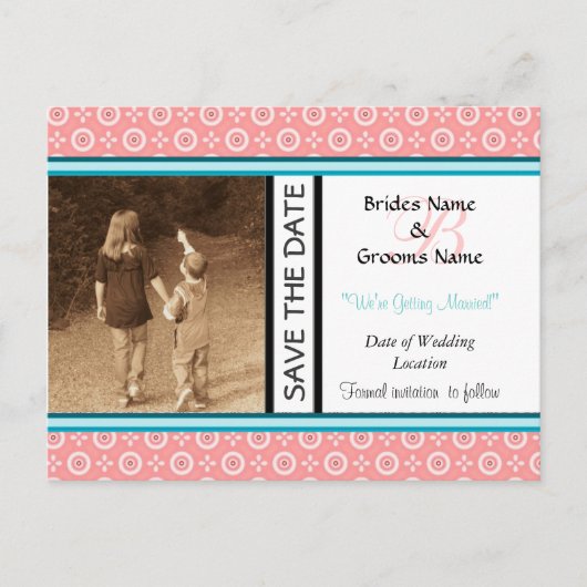 Perzikpunt sparen de datum Briefkaart Sjabloon (Voorkant)