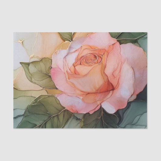 Perzikroos Bloemige Bruiloftsdouche Tissuepapier (Voorkant)