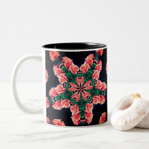 Perzikrosebuds Kaleidoscope Flower Art Tweekleurige Koffiemok