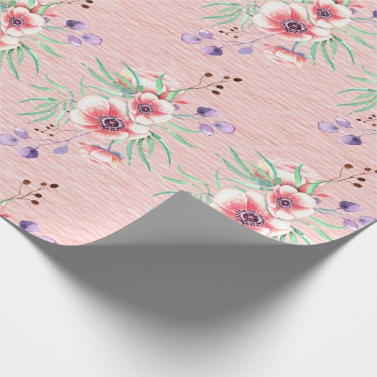 Perzikroze bloemen op een perzik ruw textuur papie cadeaupapier (Hoek)