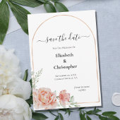 Perzikroze bruinse bruiloft met datum opslaan kaart