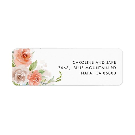 Perzikroze Floral Return Address Label (Voorkant)