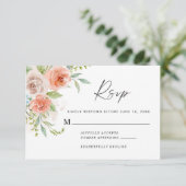 Perzikroze Floral Weddenschap RSVP Kaartje (Staand voorkant)
