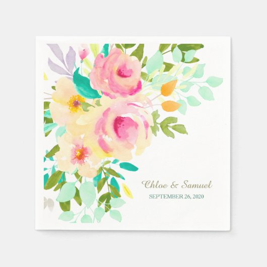 Perzikroze rozen bruiloft servetten (Voorkant)