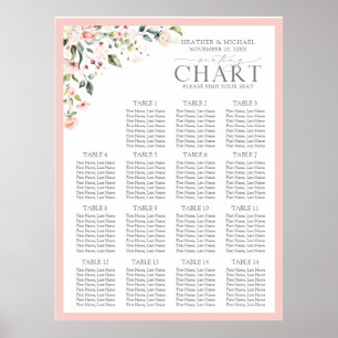 Perzikroze Waterverf Floral Receptie Zitplaatsen Poster