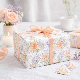 Perzikrozen Lavendel Cottagecore Bloemmotief Cadeaupapier