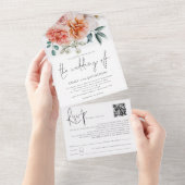 Perziksteenpinda's Florals QR Code Weduwschap All In One Uitnodiging (Afscheurbaar)