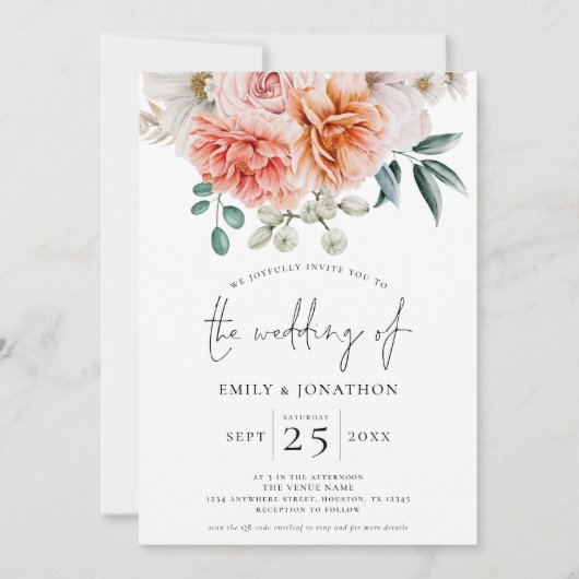 Perziksteenpinda's - QR-code bruiloft Kaart (Voorkant)