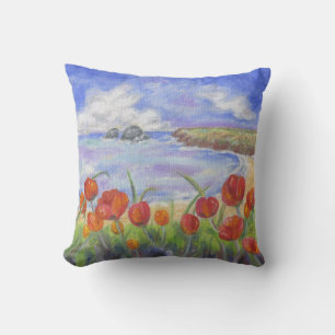 Perzikstrand met papaver kussen